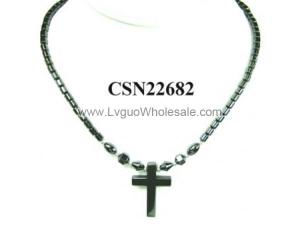 Hematite Cross Pendant Beads Stone Chain Choker Fashion Women Necklace